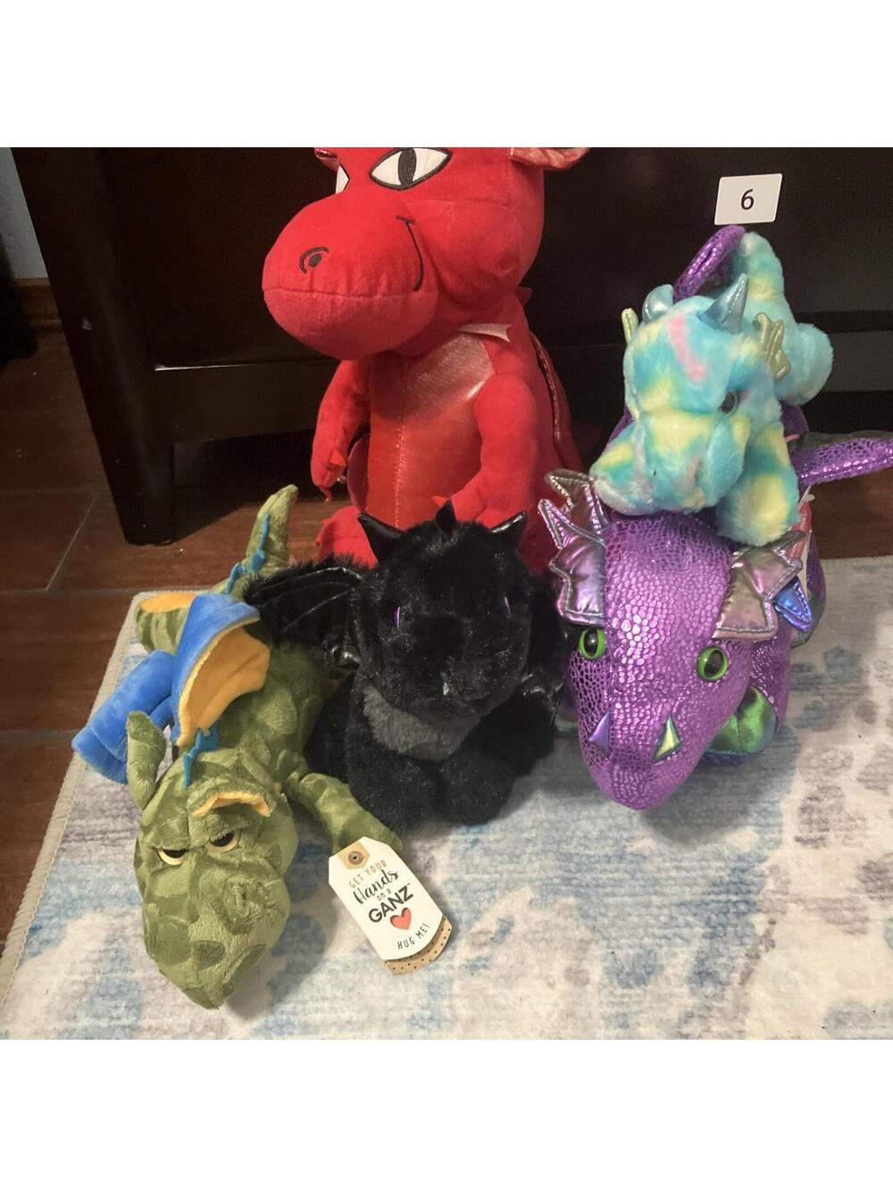 Random Lot Of 5 Plush Dragons 2NWT 3 Preowned